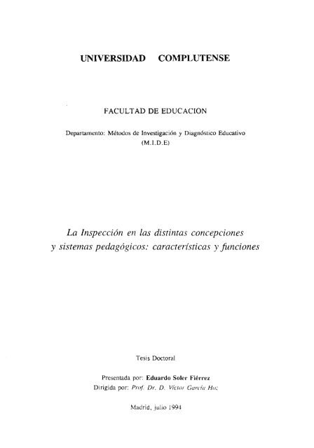 La Inspección en las distintas concepciones y sistemas ...