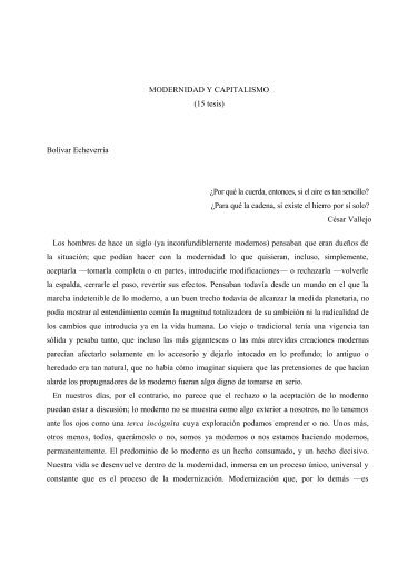 MODERNIDAD Y CAPITALISMO (15 tesis) Bolívar ... - Interregno