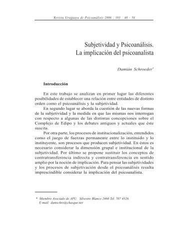 Subjetividad y Psicoanálisis. La implicación del psicoanalista