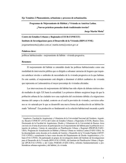 1 Eje Temático 2 Planeamiento, urbanismo y procesos de ... - ceur