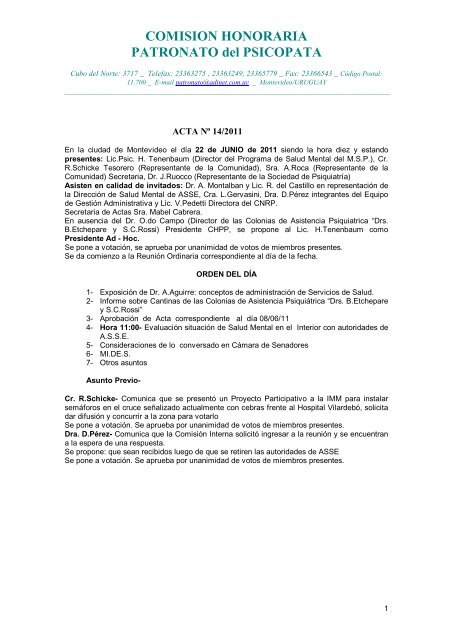 acta de reunión plenaria - nº 14/2011 - Rehabilitacioncnrp.org