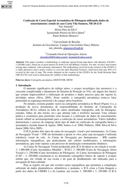 Confecção de Carta Especial Aeronáutica de Pilotagem ... - Inpe