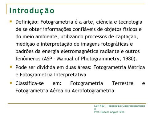 Fotogrametria: fundamentos e processos - LEB/ESALQ/USP