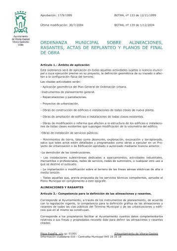 ordenanza municipal sobre alineaciones, rasantes, actas de ...