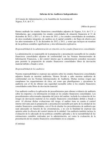 Informe de los Auditores Independientes Al Consejo de ... - Xignux