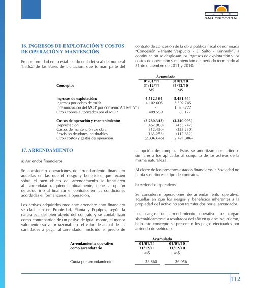 Estados Financieros, (Inglés, Español) - Túnel San Cristóbal