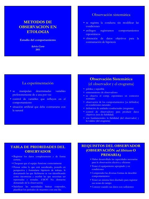 METODOS DE OBSERVACION EN ETOLOGIA ... - Etología