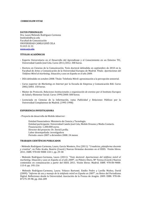 Dra. Laura Melendo - Universidad Camilo José Cela