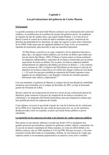 Capítulo 4 – Las privatizaciones del gobierno de Carlos Menem