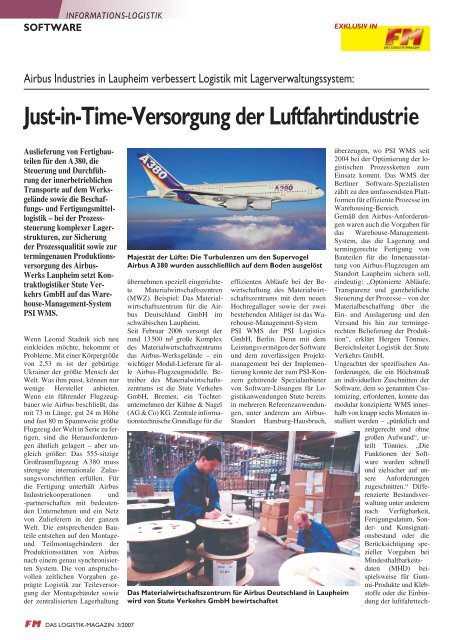 Just-in-Time-Versorgung der Luftfahrtindustrie - PSI Logistics GmbH