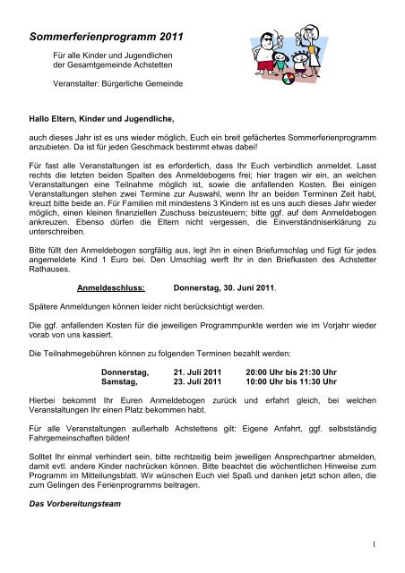 Sommerferienprogramm 2011 - Achstetten