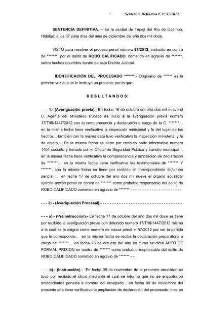 Sentencia Definitiva C.P. 97/2012 SENTENCIA DEFINITIVA. – En la ...