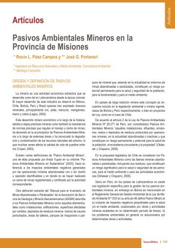 Pasivos Ambientales Mineros en la Provincia de Misiones. Rocío L ...