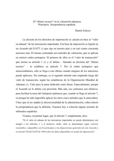 El “último recurso” en la valoración aduanera Principios ... - AP Legis