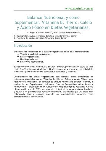 Balance Nutricional y como Suplementar: Vitamina B ... - Nutrinfo.com