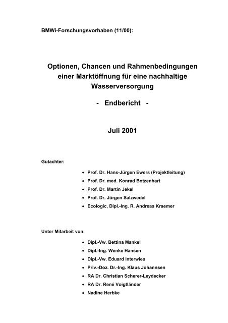 Optionen, Chancen und Rahmenbedingungen ... - Ecologic Institute