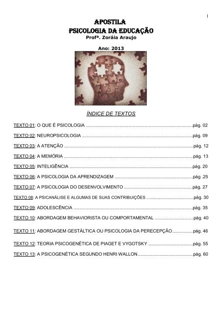 Apostila de introduçáo a psicopedagogia - apostila de estudo