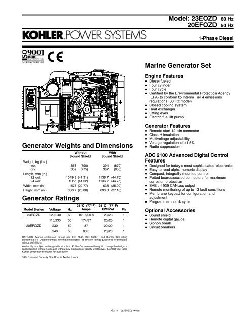 Model: 23EOZD 60 Hz 20EFOZD 50 Hz Marine Generator Set