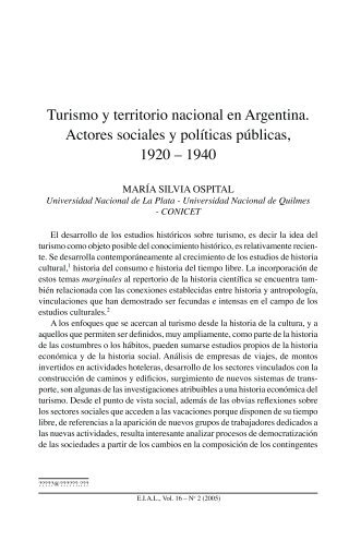 Turismo y territorio nacional en Argentina. Actores sociales y ...