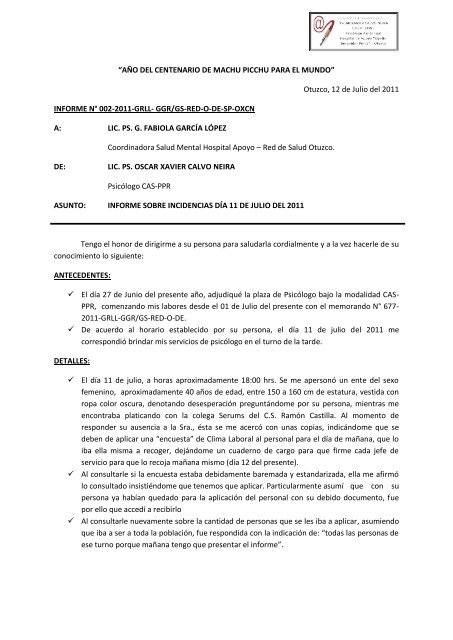 Otuzco, 12 de Julio del 2011 INFORME N° 002-2011-GRLL- GGR ...