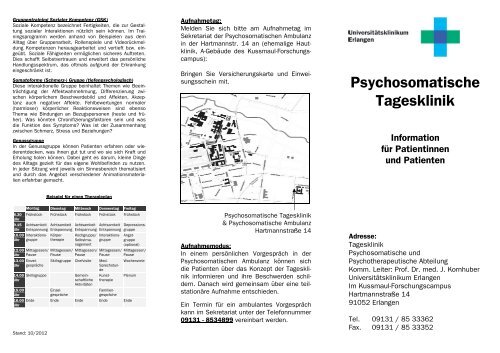 Faltblatt der Tagesklinik - Psychosomatik - Universitätsklinikum ...