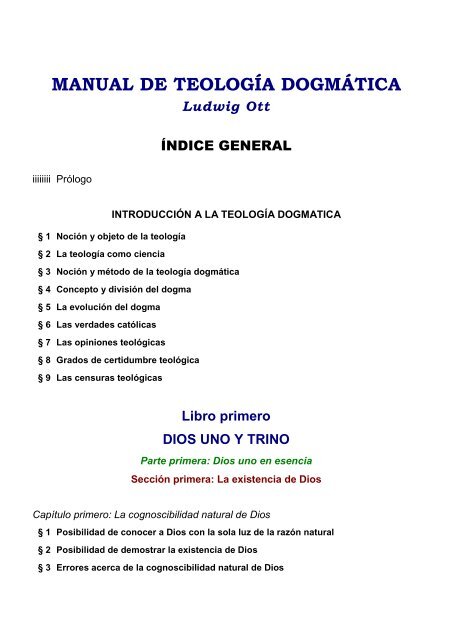 MANUAL DE TEOLOGÍA DOGMÁTICA - Seminario Mayor de Ibarra