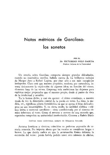 Notas métricas de Garcilaso: los sonetos - Digitum