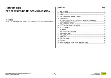 liste de prix des services de telecommunication - Luxembourg