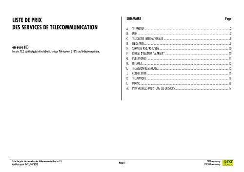 Liste de prix des services de tlcommunication - Luxembourg