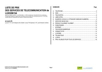 Liste de prix Telecom Valable à partir du 1 avril 2013 ... - Luxembourg