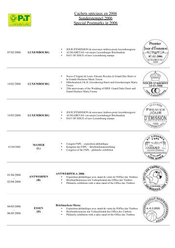 Cachets spéciaux en 2006 Sonderstempel 2006 ... - Luxembourg