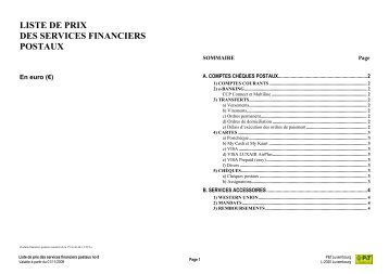 liste de prix des services financiers postaux - Luxembourg