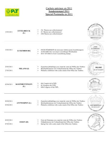 Cachets spéciaux en 2011 Sonderstempel 2011 ... - Luxembourg