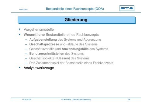 Bestandteile eines Fachkonzepts - PTA GmbH