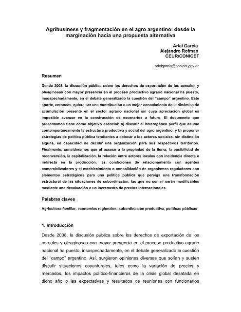 Agribusiness y fragmentación en el agro argentino: desde la ... - ceur