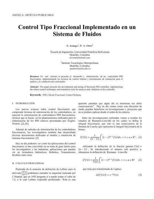 Control Tipo Fraccional Implementado en un Sistema de Fluidos