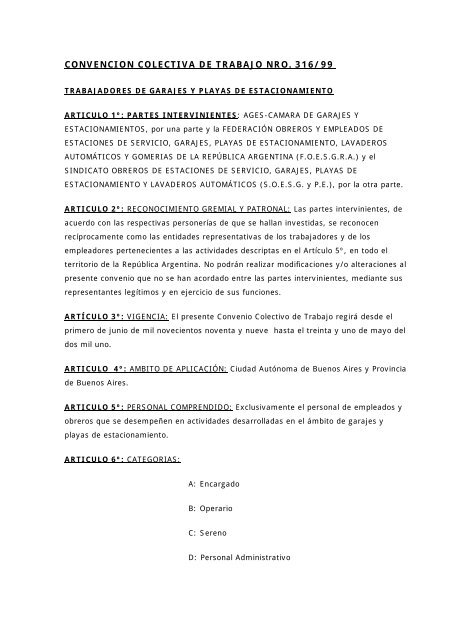 CCT 316-99 Garages y Playas (reemplazado por el ... - SOESGyPE