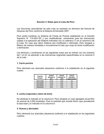 Sección 3: Notas para la Lista del Perú Las fracciones arancelarias ...