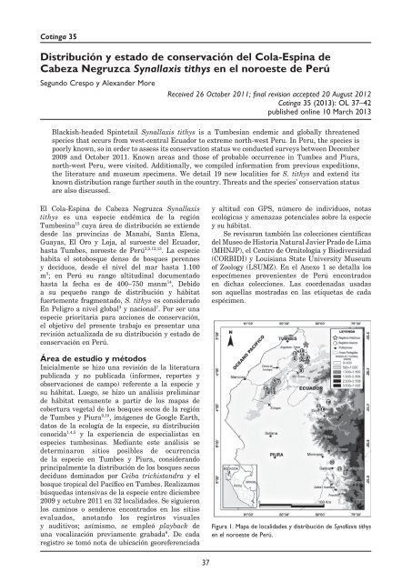 Distribución y estado de conservación del Cola-Espina de Cabeza ...