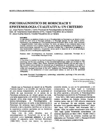 psicodiagnostico de rorschach y epistemología cualitativa ... - PePSIC