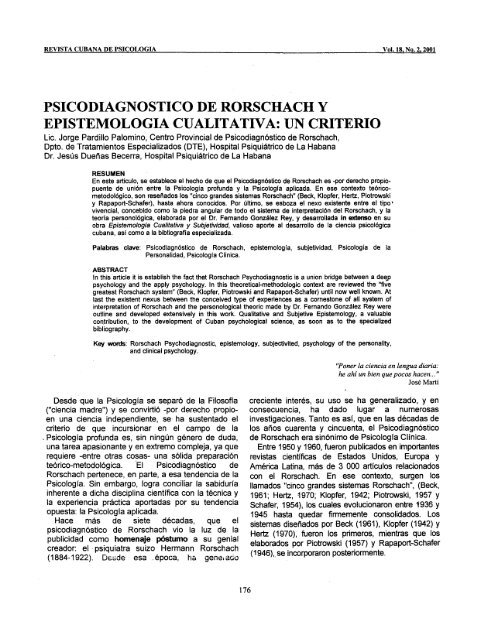 psicodiagnostico de rorschach y epistemología cualitativa ... - PePSIC