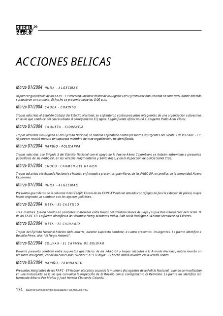 ACCIONES BELICAS - Banco de Datos de Derechos Humanos y ...
