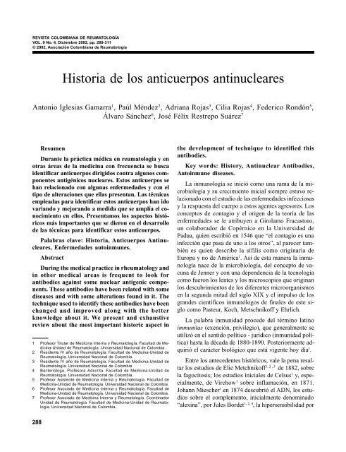 Historia de los anticuerpos antinucleares - Revista Colombiana de ...