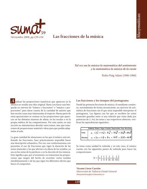 Las fracciones de la Música - SUMA Revistas de matemáticas