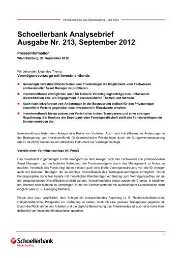 Schoellerbank Analysebrief Ausgabe Nr. 213 ... - Schoellerbank AG