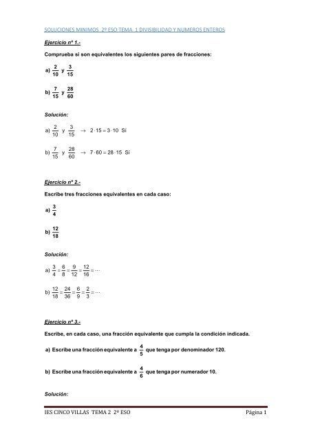 soluciones minimos 2º eso tema 2 fracciones - Matematicas 5 VILLAS