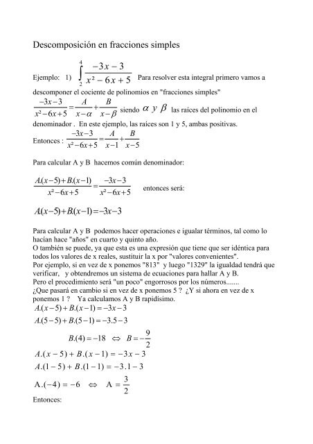 Descomposición en fracciones simples: ejemplos 1