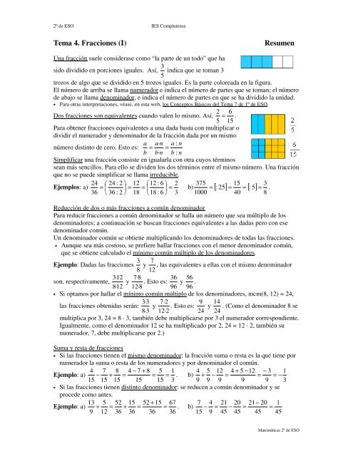 Tema 4. Fracciones (I) Resumen - IES Complutense