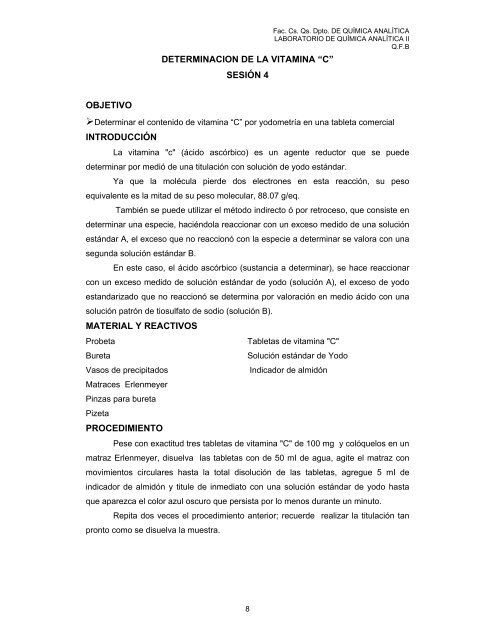 Lab. Química Analítica II - Facultad de Ciencias Químicas ...