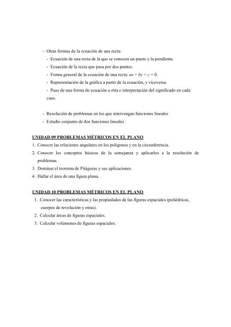 Objetivos Matematicas 3º ESO - Highlands El Encinar